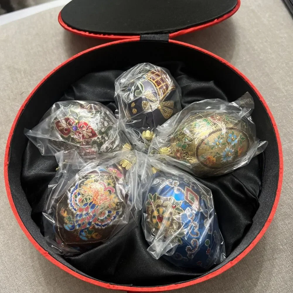 Joan Rivers Classics Collection Box Of 5 Jeweled Egg Shaped Christmas Ornaments